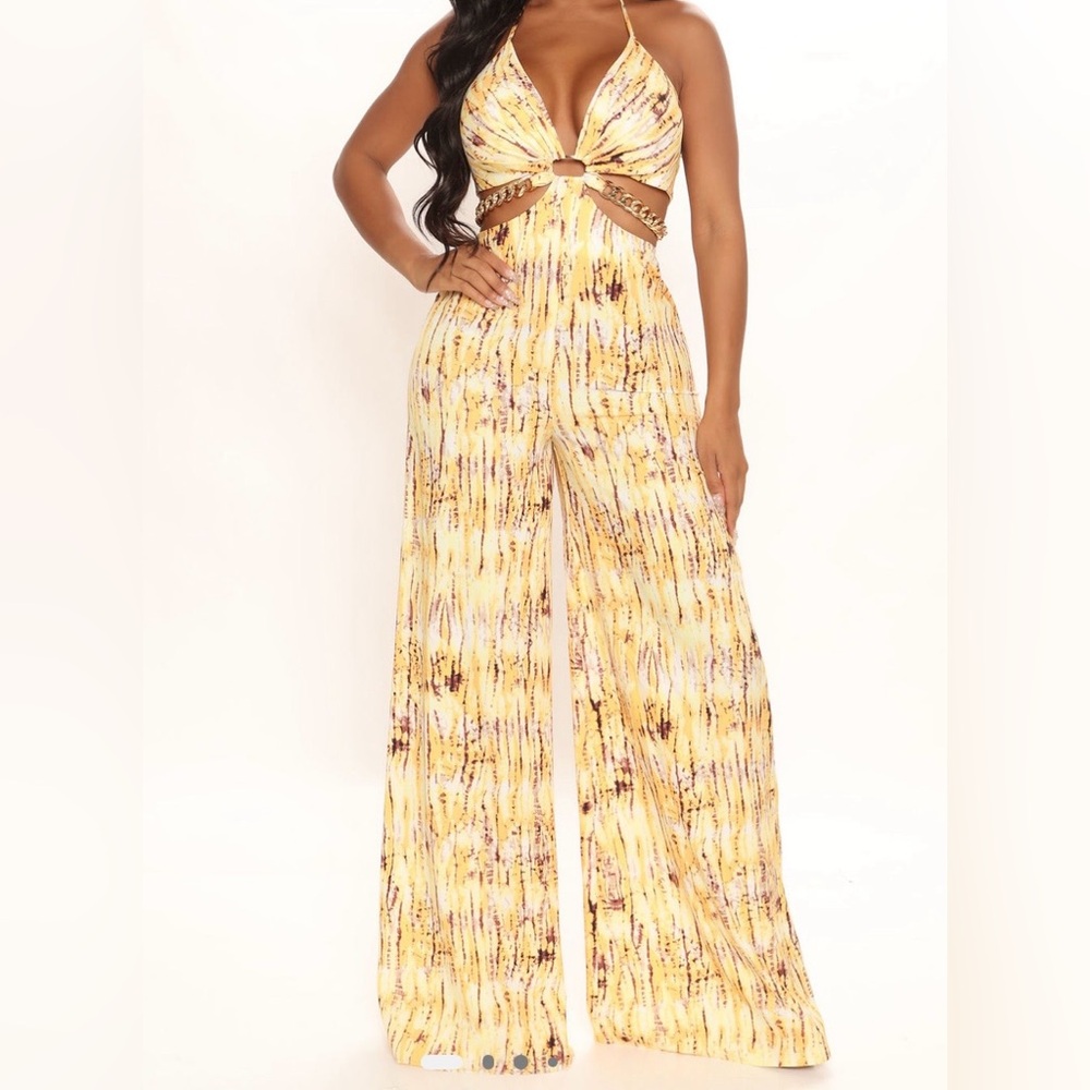 Yellow Patterned Jumpsuit- Large